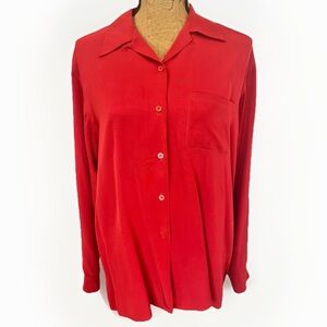 Vintage Relaxed Fit 100% SILK Button Down Tunic Top Dark Orange Size 8